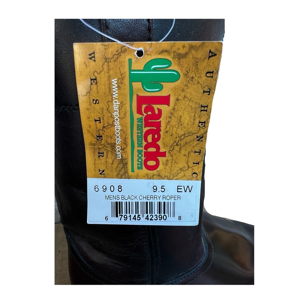 Vintage NWT Laredo #6908 Men’s Black Leather Cherry Roper Western Boots SZ. 9.5 - Picture 7 of 8